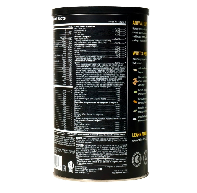 Animal Pak - Convenient Multivitamin for Men & Women Daily All-in-One Vitamin & Supplement Pack - Zinc, Vitamins C, B, D, Amino Acids, and Immune Support - Sports Nutrition Performance - 44 Count