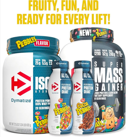 Dymatize x Fruity Pebbles ISO100 Whey Protein Powder Isolate, 25g of Protein, 5.5g BCAAs, 120 Cal., Gluten Free, 1g Fat, 1g Sugar, 2g Carb (75 Servings)