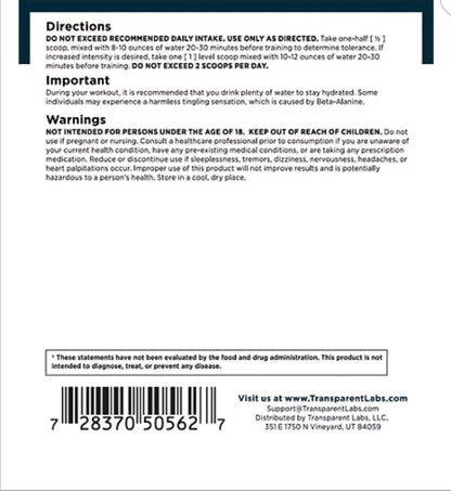 Transparent Labs Stim-Free Pre-Workout - Caffeine & Stim Free Pre Workout Powder for Men and Women with Beta Alanine Powder, Citrulline Malate, & elevATP - 30 Servings, Tropical Punch