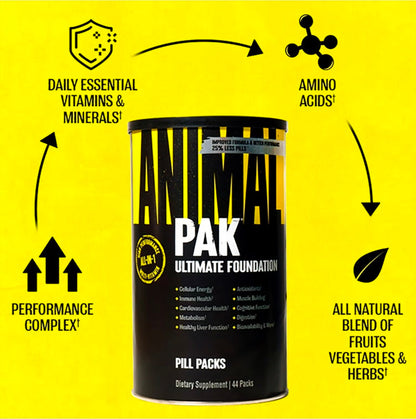 Animal Pak - Convenient Multivitamin for Men & Women Daily All-in-One Vitamin & Supplement Pack - Zinc, Vitamins C, B, D, Amino Acids, and Immune Support - Sports Nutrition Performance - 44 Count