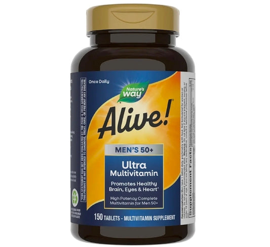 Nature's Way Alive! Men’s 50+ Daily Ultra Multivitamins, High Potency Formula, Supports Healthy Brain, Eyes & Heart*, with Methylated Vitamin B12, Gluten-Free, 150 Tablets
