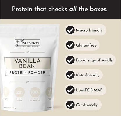 JUST INGREDIENTS Vanilla Protein Powder - Grass-Fed Whey Blend, Organic, Gluten Free - 15 Servings, 22g Protein