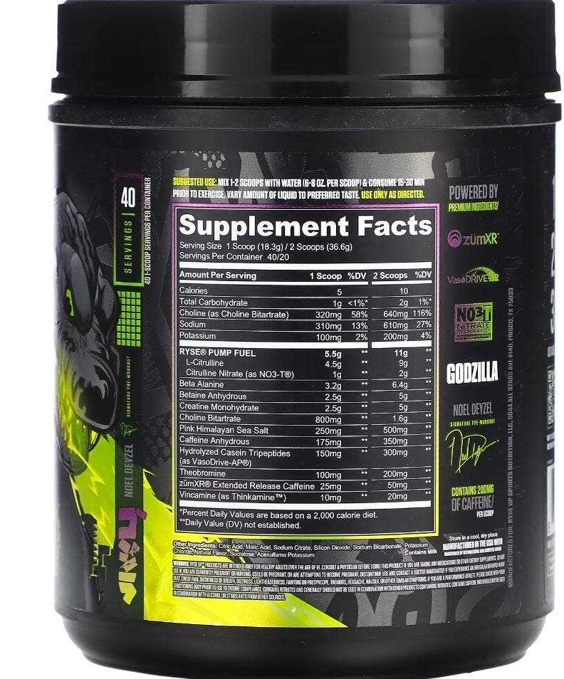 RYSE Godzilla X Noel Deyzel Pre Workout Powder - BlackBerry Lemonade - 400mg Caffeine, High Stim Pre-Workout for Men & Women with Citrulline & Beta Alanine - Energy, Pump & Focus - 20/40 Servings