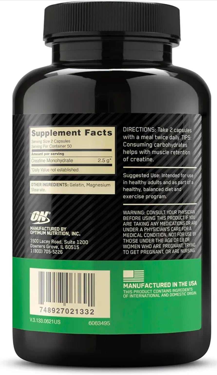 Optimum Nutrition Micronized Creatine Monohydrate Capsules, Keto Friendly, 2500mg, 100 Capsules