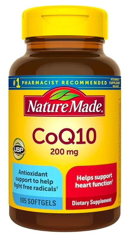 Nature Made CoQ10 200mg Softgels, Dietary Supplement for Heart Health Support, 105 Softgels, 105 Day Supply