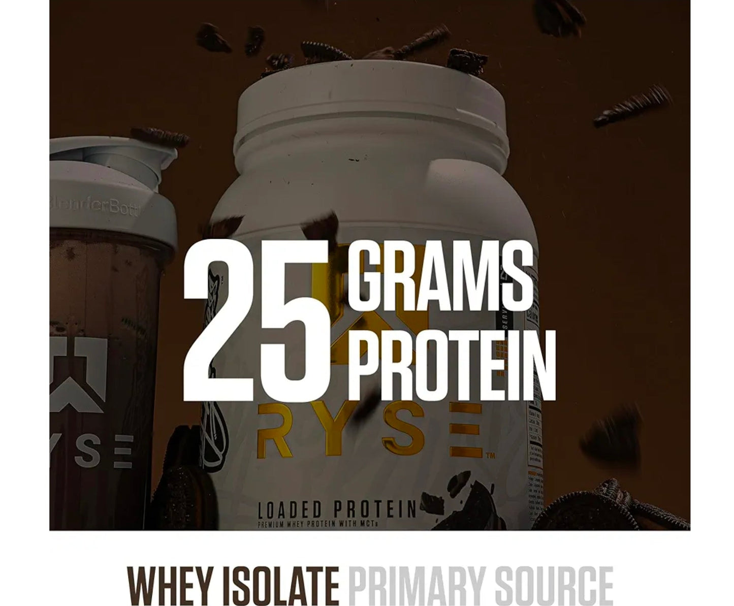 RYSE Loaded Protein Powder - Chocolate Cookie Blast - 25g Whey Protein Isolate & Concentrate with Prebiotic Fiber & MCTs - Low Carb, Low Sugar, Digestive-Friendly - 27 Servings / 2 lb Tub