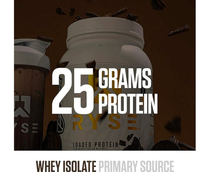 RYSE Loaded Protein Powder - Chocolate Cookie Blast - 25g Whey Protein Isolate & Concentrate with Prebiotic Fiber & MCTs - Low Carb, Low Sugar, Digestive-Friendly - 27 Servings / 2 lb Tub