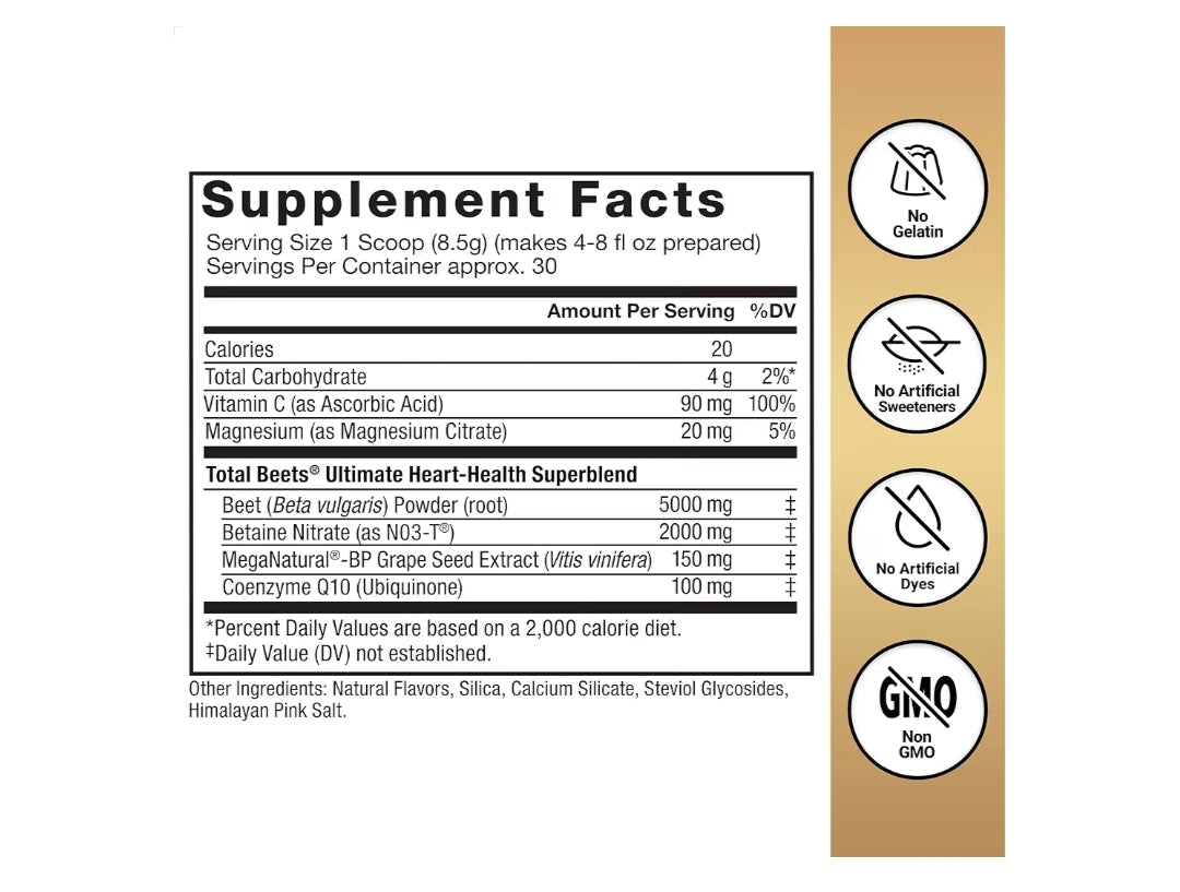 Force Factor Total Beets Ultimate Heart Health Blood Pressure Support with CoQ10, Beet Root Powder, Grape Seed Extract, Blood Pressure Supplement for Circulation, Black Cherry, 30 Servings