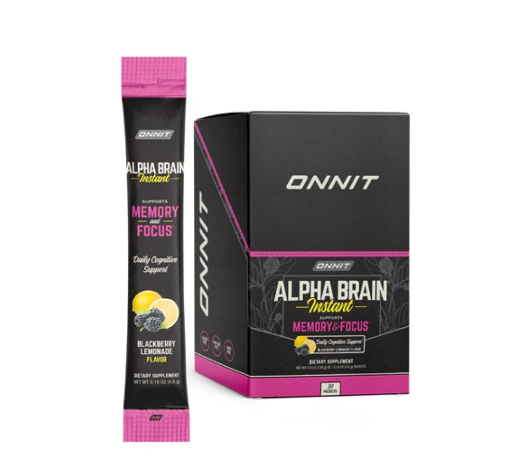 ONNIT Alpha Brain Instant Cognitive Support Drink Mix, BlackBerry Lemonade Flavor, Nootropic Supplement for Focus, Memory, and Clarity, 0.13 oz Packets, 30 Count