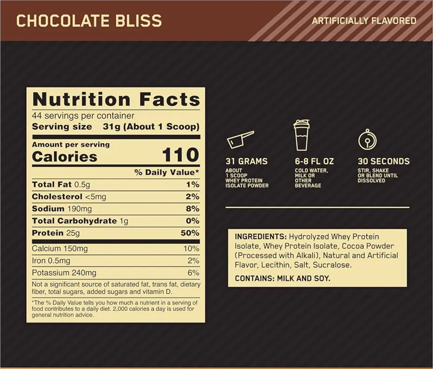 Optimum Nutrition Gold Standard 100% Isolate, Protein Powder, Chocolate Bliss, 3 Pounds, 44 Servings. Whey Protein Isolate (Packaging May Vary)