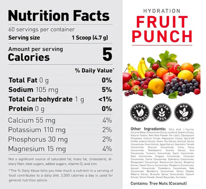 Kaged Hydration Electrolytes Powder | Fruit Punch | Hydra-Charge Sports Drink Mix | Pre, Post, Intra Workout | Low Carb, Vegan, Gluten Free | Supplements for Men & Women | 60 Servings