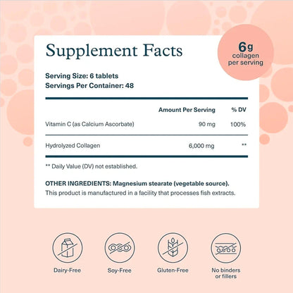 Youtheory Advanced Collagen - 6,000 mg Hydrolyzed Collagen Peptides - Includes Antioxidants & Contains Vitamin C - Hair Growth, Nails, Joint Health & Bone Support* - 290 Tablets (48-Day Supply)
