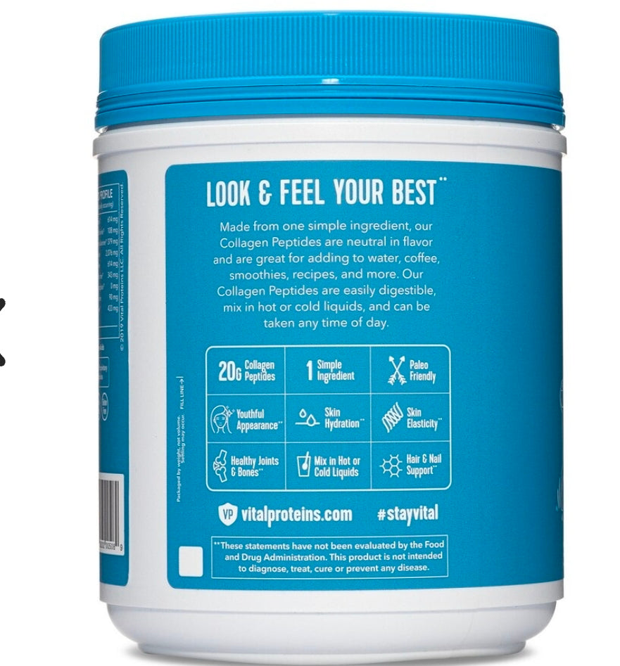 Vital Proteins Grass Fed Collagen Peptides Powder, Supports Hair, Skin, Nails, Bones, and Joints Health, Hydrolyzed Peptides - Zero Sugar, Unflavored, 20oz