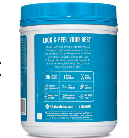 Vital Proteins Grass Fed Collagen Peptides Powder, Supports Hair, Skin, Nails, Bones, and Joints Health, Hydrolyzed Peptides - Zero Sugar, Unflavored, 20oz