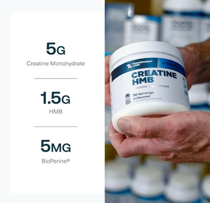 Transparent Labs Creatine HMB - Creatine Monohydrate Powder with HMB for Muscle Growth, Increased Strength, Enhanced Energy Output, and Improved Athletic Performance - 30 Servings, Unflavored