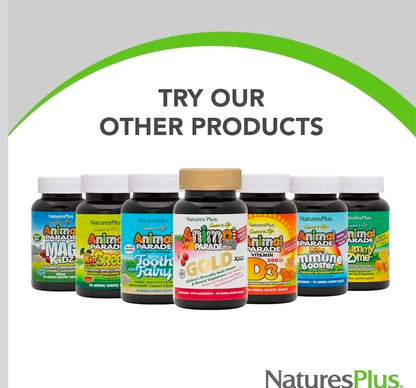 Natures Plus Animal Parade Children's Chewable Multivitamin - 180 Animal-Shaped Tablets - Natural Assorted Flavors - Vegetarian, Gluten Free - 90 Servings