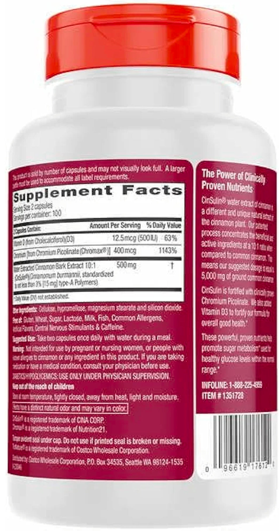 Tru-Nature Cinnamon Concentrate Cinsulin 500mg, 200 Vegetarian Capsule, 3 Months Supply