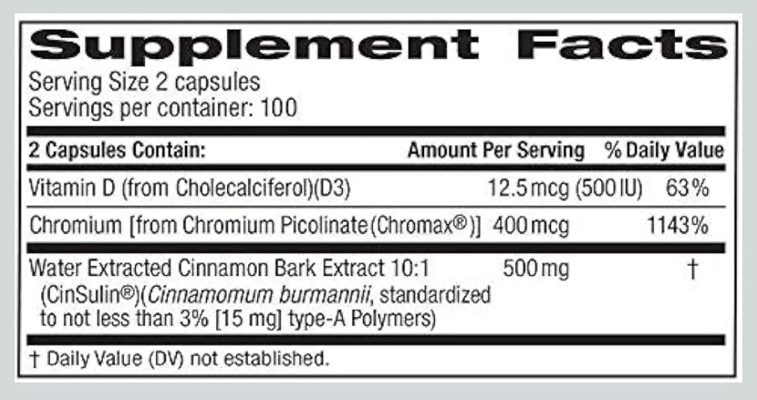 Tru-Nature Cinnamon Concentrate Cinsulin 500mg, 200 Vegetarian Capsule, 3 Months Supply