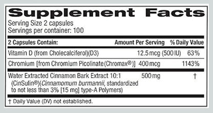 Tru-Nature Cinnamon Concentrate Cinsulin 500mg, 200 Vegetarian Capsule, 3 Months Supply