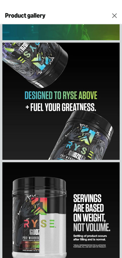 RYSE Godzilla X Noel Deyzel Pre Workout Powder - Monsterberry Lime - 400mg Caffeine, High Stim Pre-Workout for Men & Women with Citrulline & Beta Alanine - Energy, Pump & Focus - 20/40 Servings