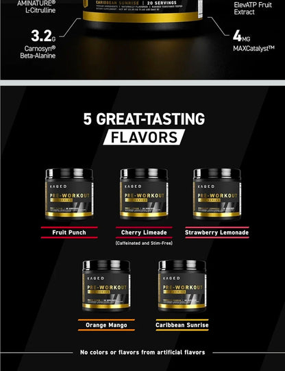 Kaged Pre Workout Elite Powder | Strawberry Lemonade | Pre-Workout with Creatine, Beta Alanine, L-Citrulline, BCAAs | 388 mg Organic Caffeine | Pre Supplements for Men & Women | 20 Servings