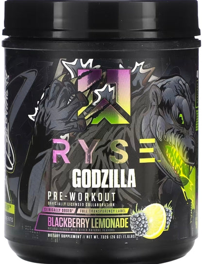 RYSE Godzilla X Noel Deyzel Pre Workout Powder - BlackBerry Lemonade - 400mg Caffeine, High Stim Pre-Workout for Men & Women with Citrulline & Beta Alanine - Energy, Pump & Focus - 20/40 Servings