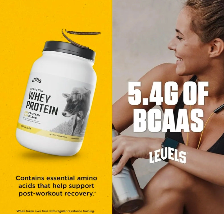 Levels Grass Fed Whey Protein Powder, No Artificials, 24G of Protein, Vanilla Bean, 2LB