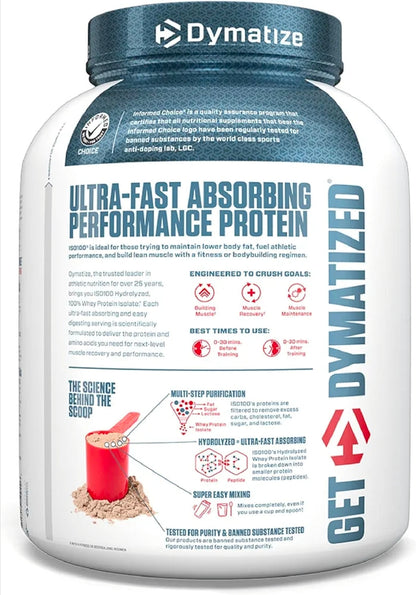 Dymatize ISO100 Whey Protein Powder Isolate, Fudge Brownie, 25g of Protein, 5 Pound, 5.5g BCAAs, Less Than 120 Cal., Gluten Free, 1g Fat, 1g Sugar, 2g Carb (70 Servings)