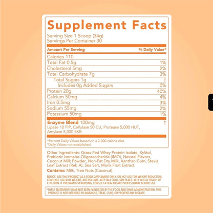 Clean Simple Eats Whey Protein Powder, Coconut Cream Flavor Naturally Sweetened, 100% Grass Fed Protein Powder with Digestive Enzymes & No Artificial Ingredients, Gluten Free, 30 Servings