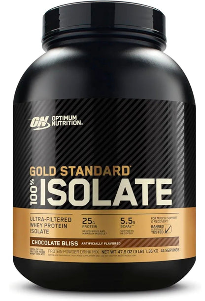 Optimum Nutrition Gold Standard 100% Isolate, Protein Powder, Chocolate Bliss, 3 Pounds, 44 Servings. Whey Protein Isolate (Packaging May Vary)