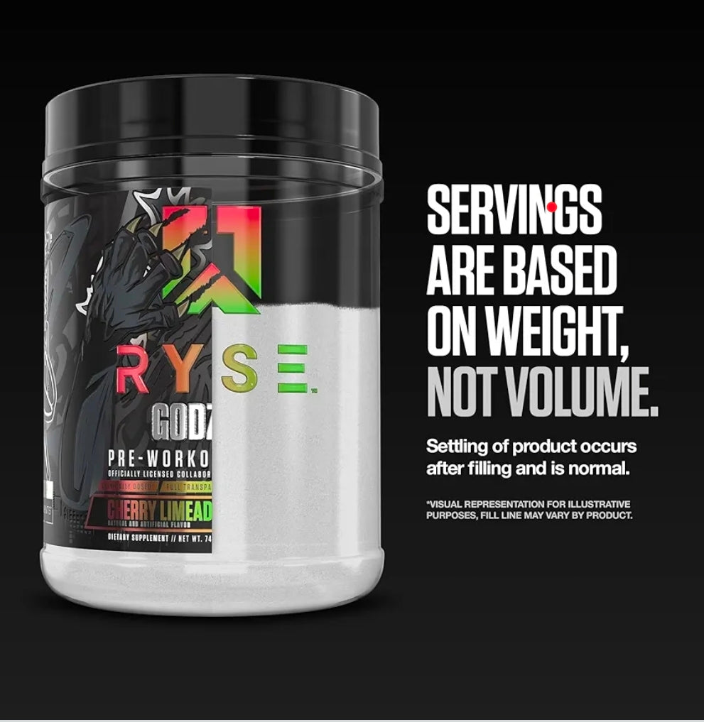 RYSE Godzilla X Noel Deyzel Pre Workout Powder - Monsterberry Lime - 400mg Caffeine, High Stim Pre-Workout for Men & Women with Citrulline & Beta Alanine - Energy, Pump & Focus - 20/40 Servings