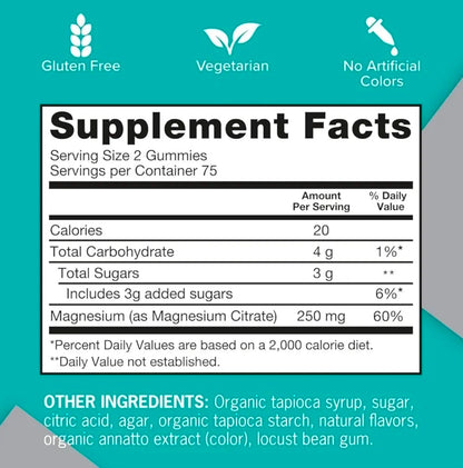 Qunol Magnesium Citrate Gummies for Adults, 250mg Magnesium Gummies Extra Strength 250mg, High Absorption Magnesium Supplement, Supports Nerve Health, Bone Health, Muscle Health, Vegetarian, 150 Count
