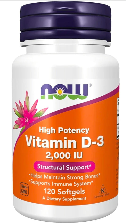 NOW Foods Supplements, Vitamin D-3 2,000 IU, High Potency, Structural Support*, 120 Softgels