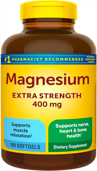 Extra Strength Magnesium 400mg Softgels | Muscle, Bone & Nerve Support | 180 Softgels – 6 Month Supply | High Potency Daily Magnesium Supplement | Gluten Free Formula