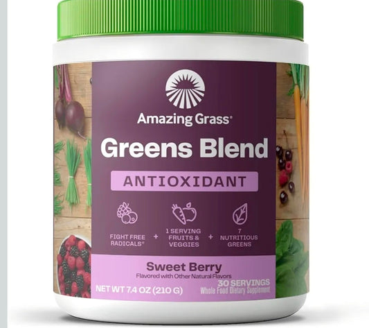 Amazing Grass Greens Blend Antioxidant: Super Greens Powder Smoothie Mix with Organic Spirulina, Beet Root Powder, Elderberry, Bilberry, Prebioitics & Probiotics, Sweet Berry, 30 Servings (Packaging May Vary)