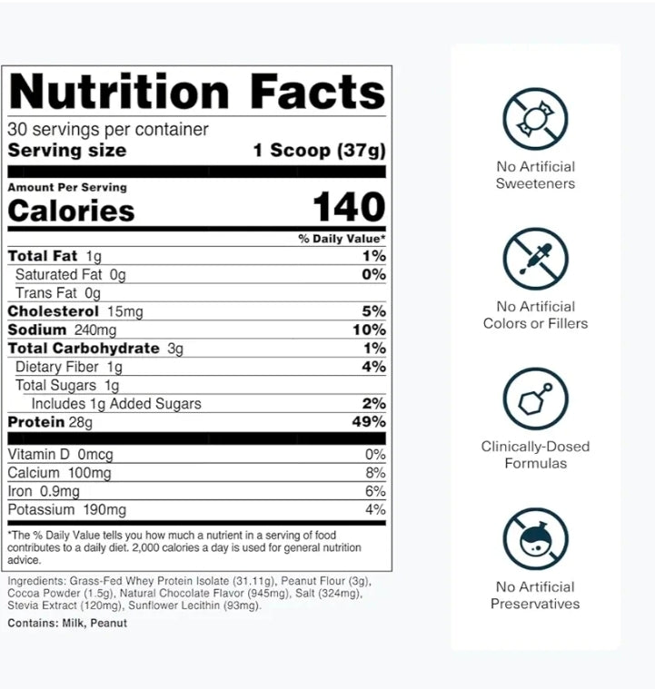 Transparent Labs Grass-Fed Whey Protein Isolate - Naturally Flavored, Gluten Free Whey Protein Powder with 28g of Protein per Serving & 9 Amino Acids - 30 Servings, Chocolate Peanut Butter