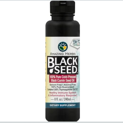 Amazing Herbs Premium Liquid Black Seed Oil - Cold Pressed with Nigella & Sativa, Aids in Digestive Health, Omegas 3 6 & 9, Immune Support, Brain Function, Non GMO, for Men and Women - 8 Fl Oz