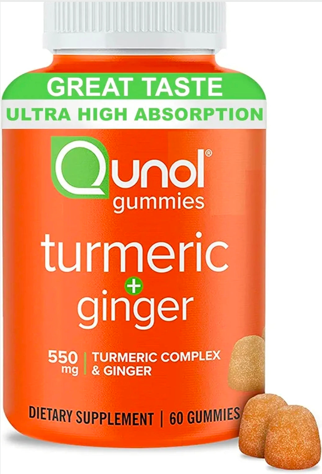 Qunol Turmeric and Ginger Gummies - Joint Support Supplement with Ultra High Absorption, 90 Count Vegan and Gluten Free Gummies