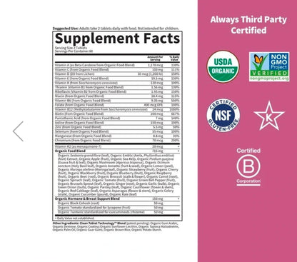 Garden of Life Multivitamin for Women 40 Plus, Organics Womens Vitamins, Hormone & Breast Health Support Blend, Vegan, 120 Tablets