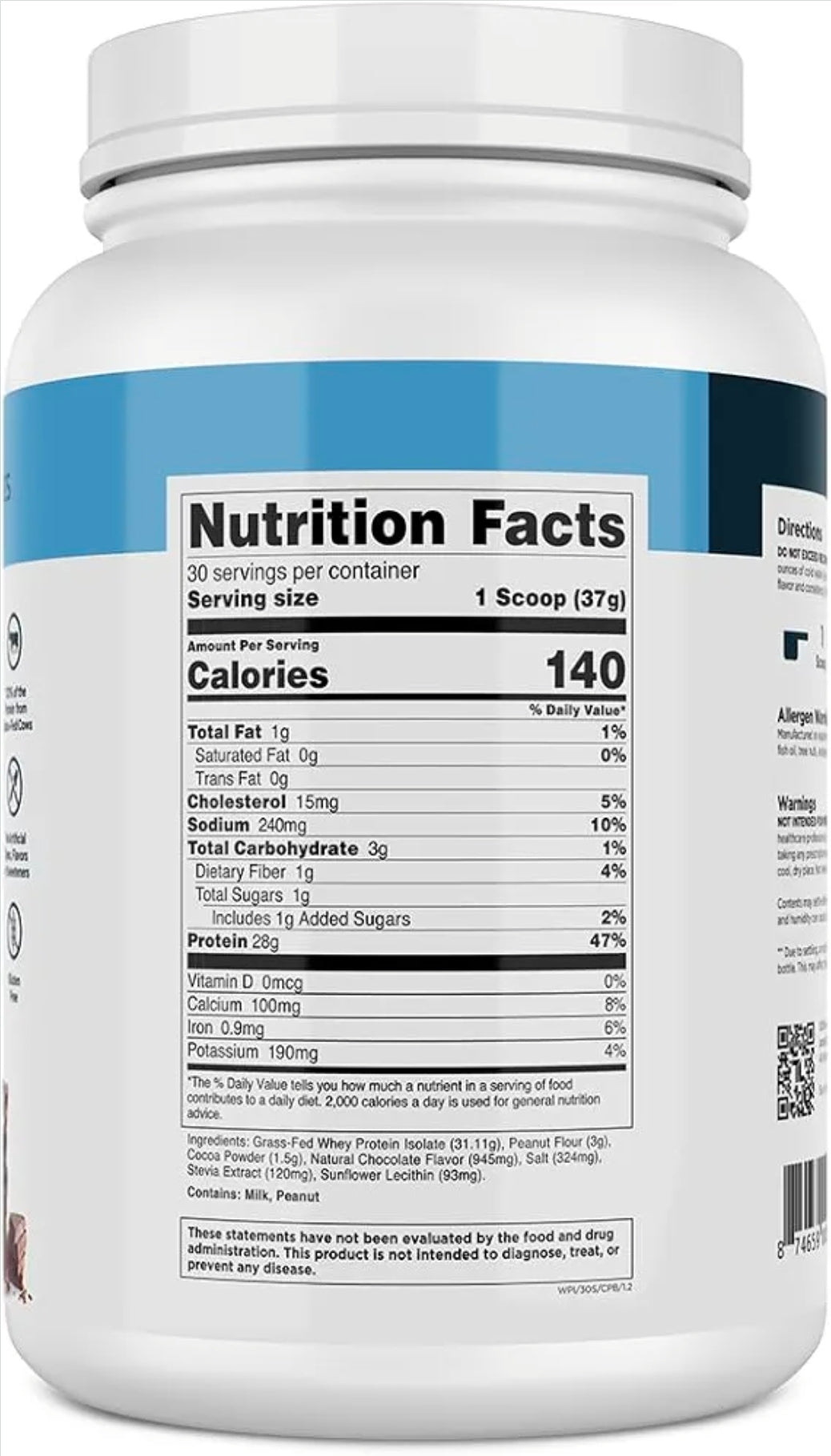 Transparent Labs Grass-Fed Whey Protein Isolate - Naturally Flavored, Gluten Free Whey Protein Powder with 28g of Protein per Serving & 9 Amino Acids - 30 Servings, Chocolate Peanut Butter