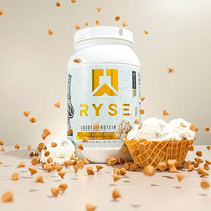 RYSE Loaded Protein Powder - Vanilla Peanut Butter - 25g Whey Protein Isolate & Concentrate with Prebiotic Fiber & MCTs - Low Carb, Low Sugar, Digestive-Friendly - 27 Servings / 2 lb Tub
