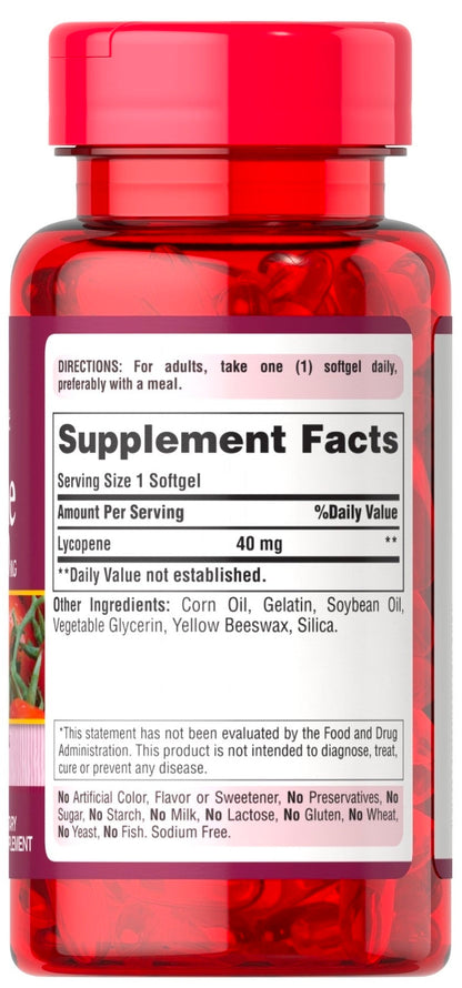 Puritan's Pride Premium Lycopene 40mg, Dietary Supplement for Prostate, Antioxidant, Heart Health, and Overall Health Support, 2 Month Supply, 60 Rapid Release Softgels