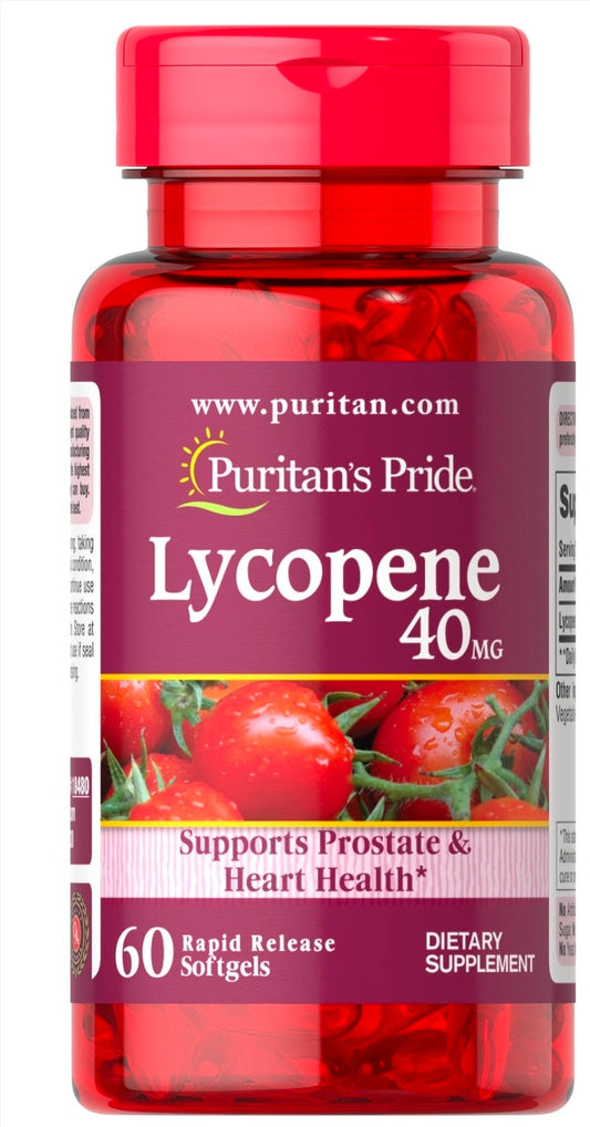 Puritan's Pride Premium Lycopene 40mg, Dietary Supplement for Prostate, Antioxidant, Heart Health, and Overall Health Support, 2 Month Supply, 60 Rapid Release Softgels